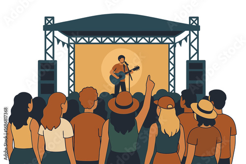 From a rear view, the crowd enjoys the outdoor music festival show