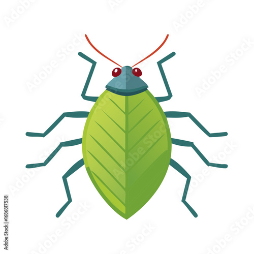 Stylized green insect icon with a leaf shaped body vector illustration