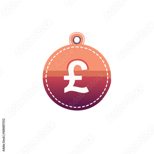 Pound sterling currency symbol on colorful round price tag representing shopping and finance