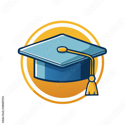 Vector icon of a blue graduation cap with a tassel, symbol of education and achievement