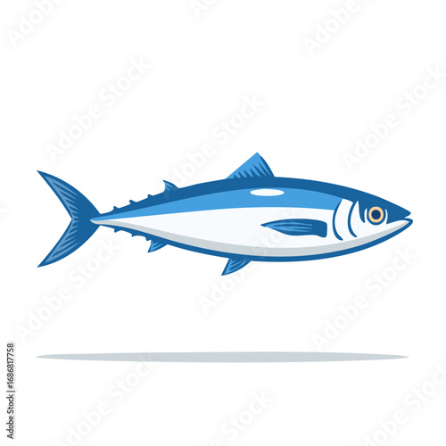 Stylized Blue Fish Illustration Isolated Against White Background