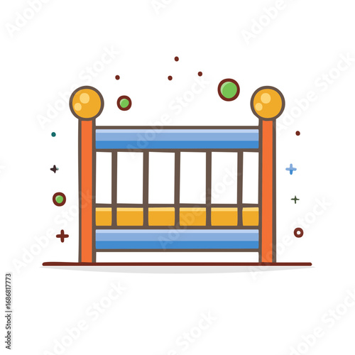 Colorful cartoon illustration of a baby crib for a nursery room