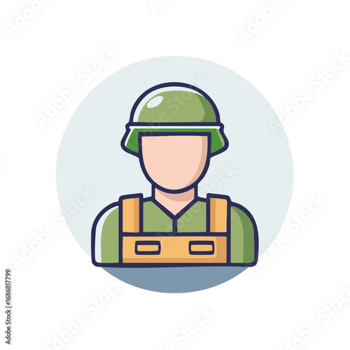 Iconic Illustration of Soldier in Military Uniform and Helmet Ready for Action