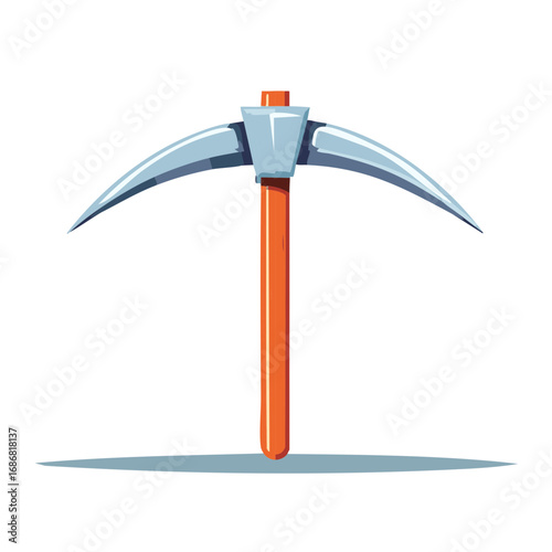 Shiny pickaxe tool with wooden handle for construction or mining concepts