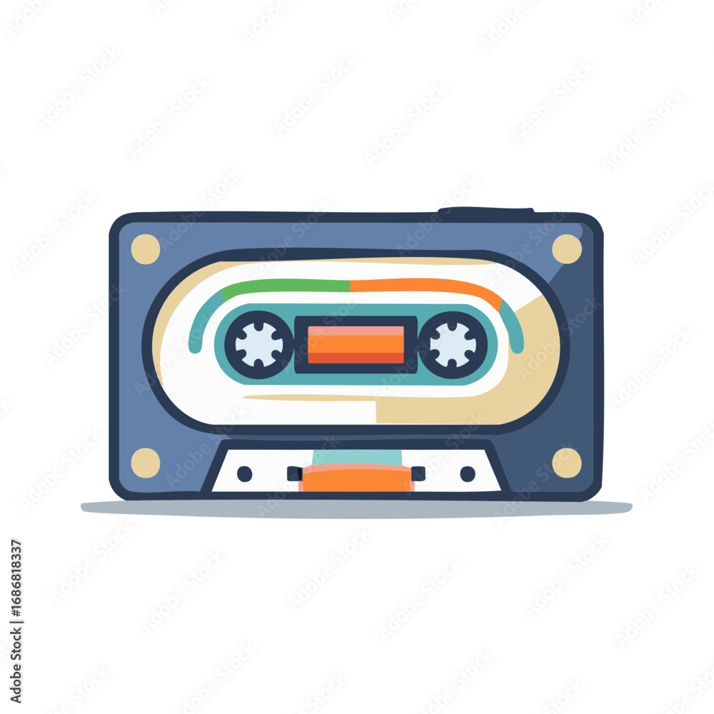 Obraz premium Vivid Cassette Tape Illustration Retro Audio Recording Technology Music Device, Blue