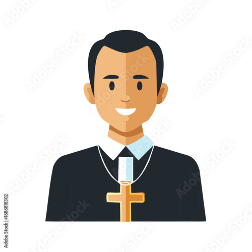 Smiling Priest Wearing a Cassock and Cross Pendant Icon