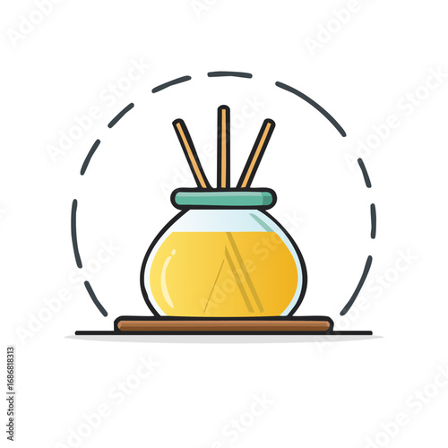 Aromatherapy reed diffuser with scented essential oil cartoon vector illustration icon