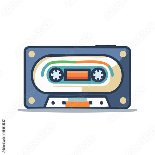 Vivid Cassette Tape Illustration Retro Audio Recording Technology Music Device, Blue