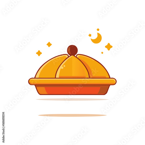 Traditional Golden Asian Hat with Magical Stars and Crescent Moon Icon