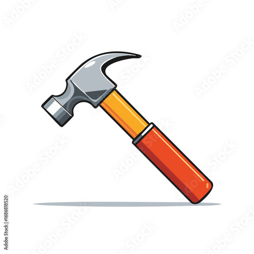 Cartoon Hammer Illustration with Orange Handle and Metallic Head Against White Backdrop