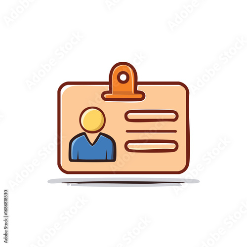 Illustration of a badge with person silhouette and graphic elements