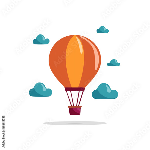 Orange and Yellow Hot Air Balloon Illustration with Clouds in a Blue Sky