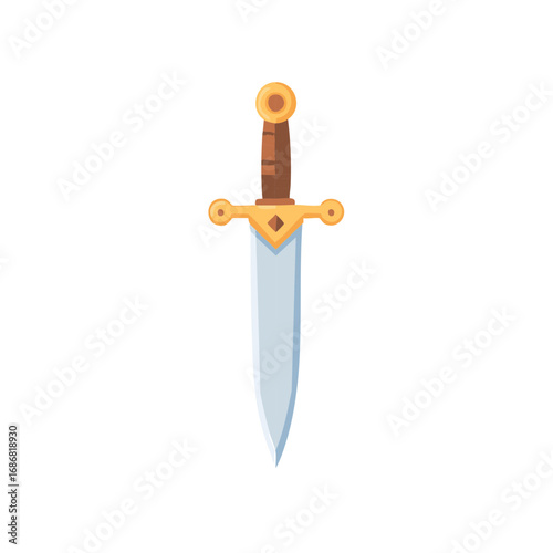 Isolated Cartoon Sword with Golden Hilt and Sharp Blade Medieval Weaponry