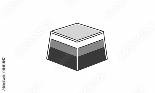 Isometric Illustration of a Layered Geometric Shape with Grayscale Tones.