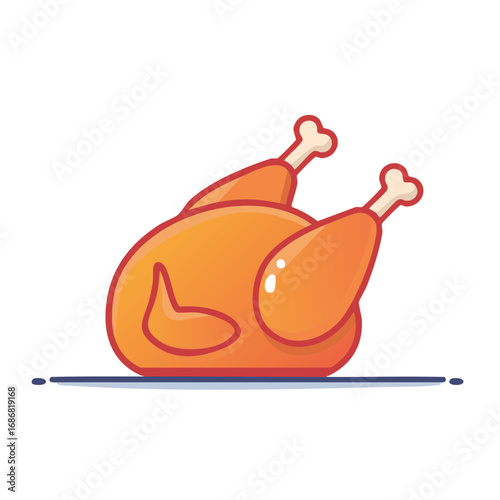 Roasted Thanksgiving Turkey Illustration. Delicious cooked food, cartoon style.