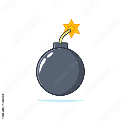 Cartoon bomb with burning fuse and a star
