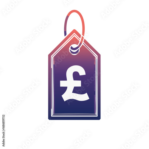 Gradient colored price tag with pound sterling symbol representing cost finance and shopping