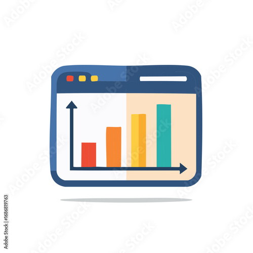Bar chart inside browser window illustrating growth trends and upward progress, perfect for data analysis and finance.