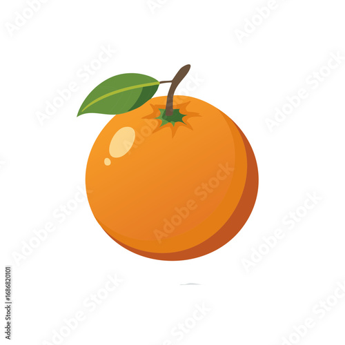 Fresh orange fruit with green leaf, illustration of a whole citrus