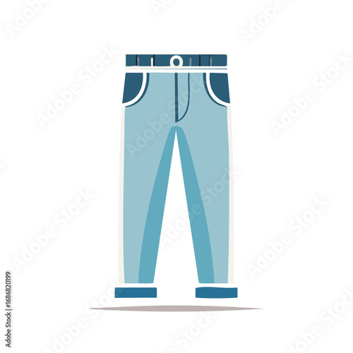 Light Blue Denim Jeans with Pockets and Cuffed Hems Minimalist Flat Vector Illustration