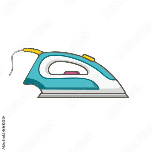Colorful electric iron household appliance illustration.