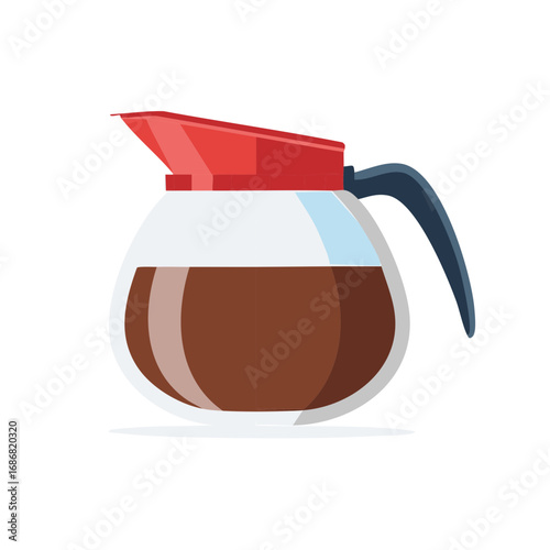 Coffee carafe illustration filled with rich brown coffee red lid and black handle beverage presentation