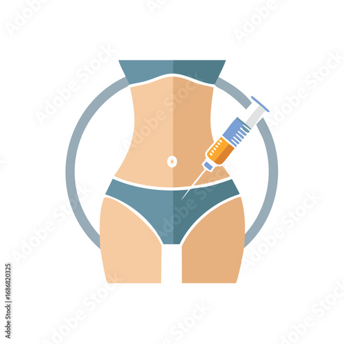 Female torso with medical syringe administering abdominal injection for beauty