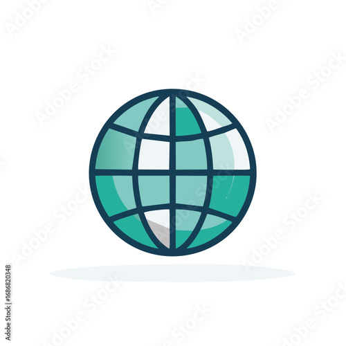 Stylized blue green globe with latitude longitude grid and shadow