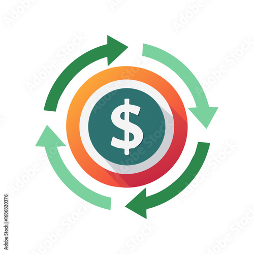 Circular Arrows Illustrating Dollar Currency Exchange and Financial Cycle