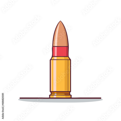 Stylized vector illustration of a single bullet with a red band and copper tip