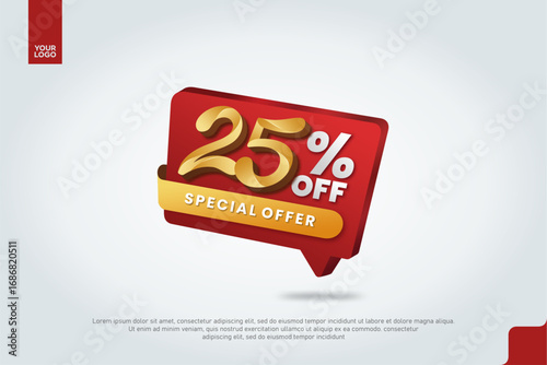 25 Percent Off Sale Promotion Label with Red Chat Bubble