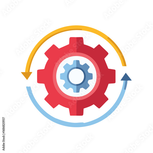 Workflow process icon with gears and rotating arrows for business operations and automation