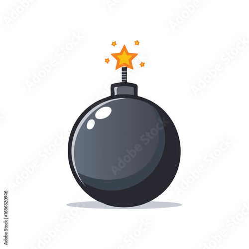 Cartoon bomb illustration with burning wick and star burst graphic in a vector design style
