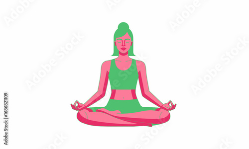 Serene Woman in Lotus Pose - Flat-Style Yoga Illustration.
