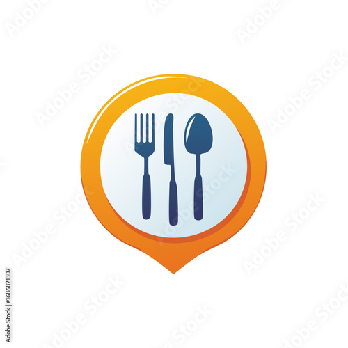 Cutlery Sign in Location Pin Restaurant Finder or Food App Design