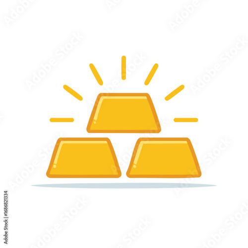 Cartoon illustration of three shiny gold bars with radiating light indicating valuable treasure
