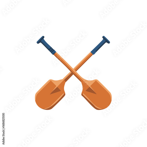 Two crossed wooden boat paddles vector icon isolated symbol for canoeing and outdoor summer adventure
