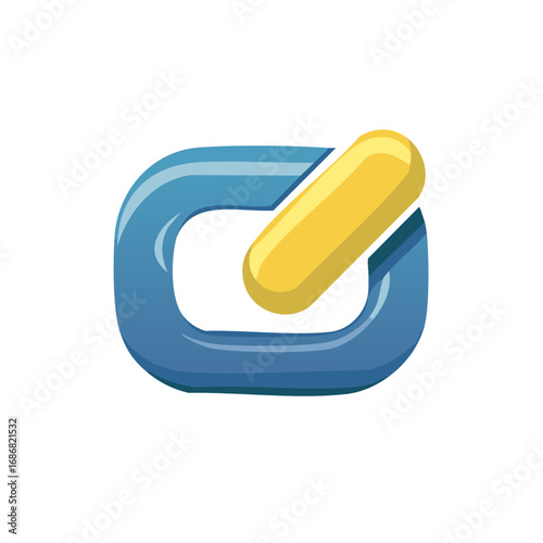 Blue check mark clip art with yellow bar, complete task confirmation icon