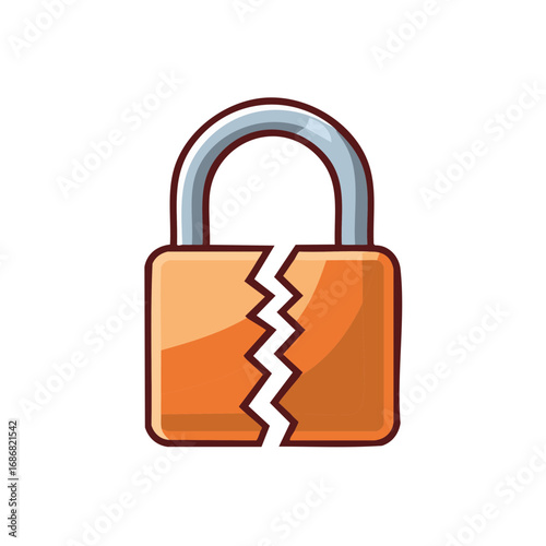 Broken orange padlock illustration depicting security breach failure or digital vulnerability concept