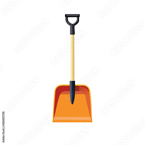 Isolated Orange Plastic Scoop Shovel with Handle on White Background