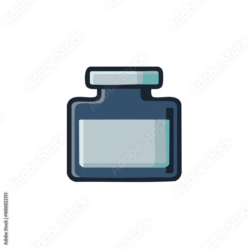 Blue bottle illustration with blank label, medical, pharmaceutical concept
