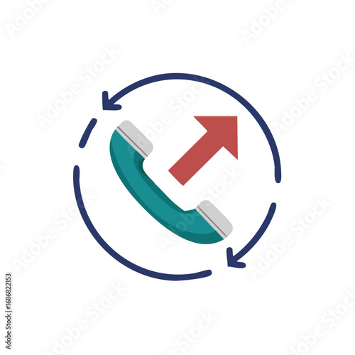 Incoming call communication with direction arrow and rotating phone handset for connection