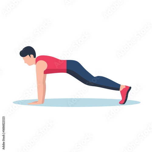 Athletic man performs a full body plank exercise promoting core strength and fitness