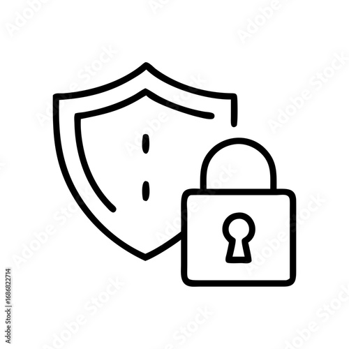 Security shield and padlock icon in minimalist style  