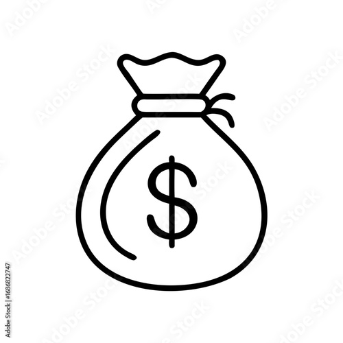 Money bag icon in simple line art style  