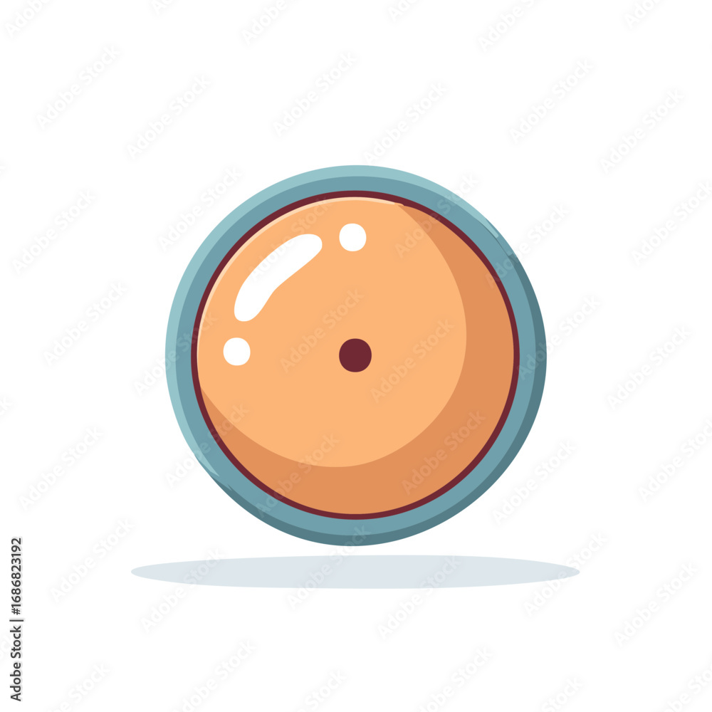 Fototapeta premium Cartoon style orange circular element with blue rim shiny surface and central dot illustration