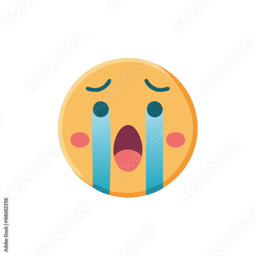 Crying emoji face with open mouth, tears, and blush.  Expressing sadness or sorrow.