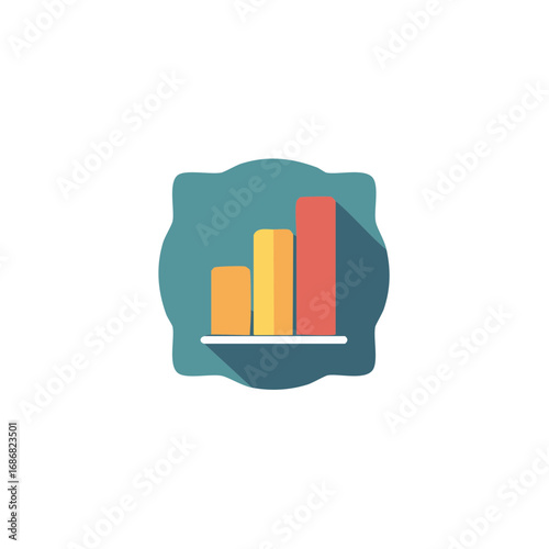 Growing Bar Graph Illustration with Shadow on Teal Graphic, Data Analysis and Performance
