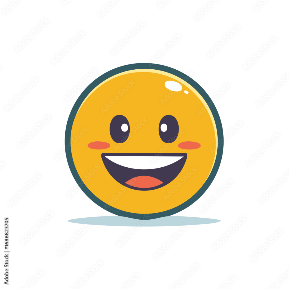 Fototapeta premium Cute Smiling Yellow Emoji with Blush and Cartoon Style Aesthetics for Online Communication