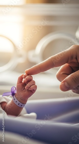 Newborn Baby Holding Parents Finger.